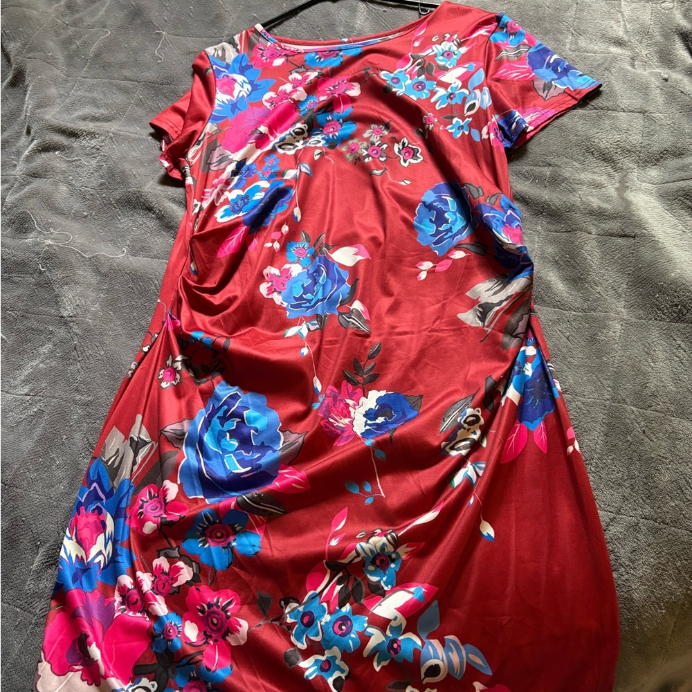 Red and Blue Short Sleeve Sundress